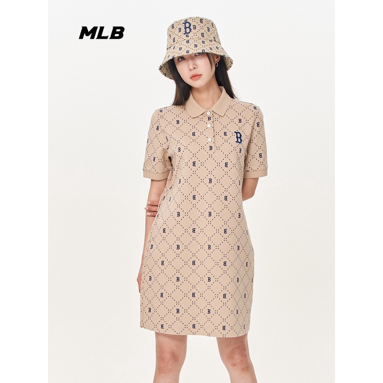 ❤❀  ❤ Mới Đầm Cotton Ngắn Tay Cổ Polo Thêu Họa Tiết MLB NY Thời Trang