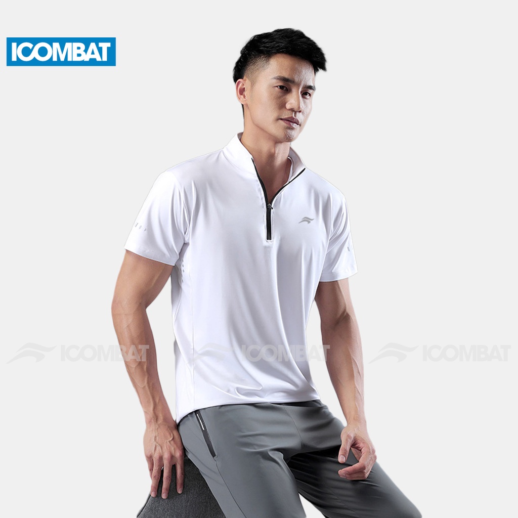 Áo thun Body Tee nam cổ trụ iCOMBAT CoolMax™ S6 Logo thoáng khí kiểu Polo thể thao có khóa kéo