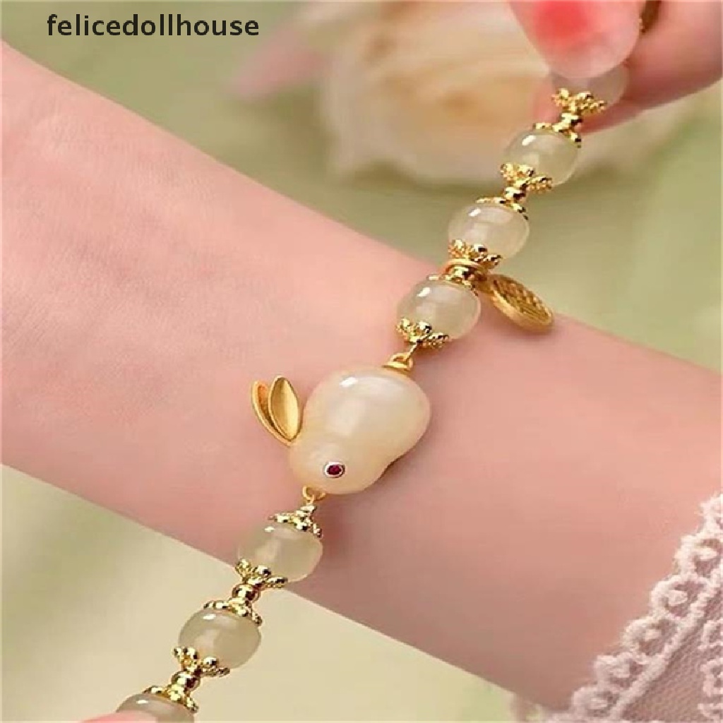 Vòng Tay Chuỗi Hạt Đá Tự Nhiên Mặt Thỏ May Mắn Thời Trang Cho Cặp Đôi