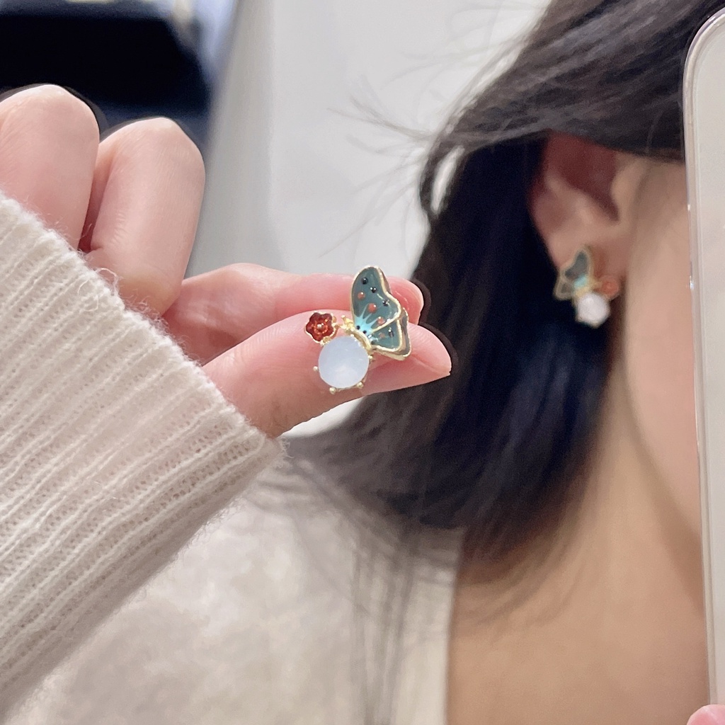 Khuyên Tai Kẹp Vành Tai Tráng Men Họa Tiết Tranh Sơn Dầu Nghệ Thuật Retro Pháp