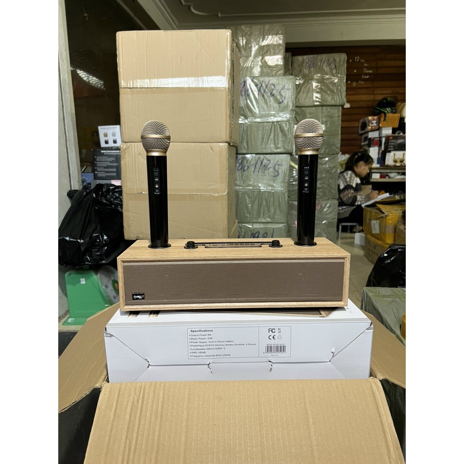 Loa bluetooth XM - UK525 kèm 2 mic không dây , Bass mạnh, siêu trầm , thiết kế vỏ gỗ dạng thanh để bàn bảo hành 12 Tháng