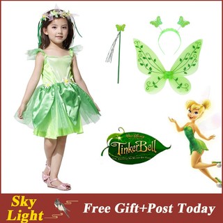 Bộ Trang Phục Hóa Trang Tinker Bell Phối Lưới Đính Nơ Toàn Diện Cho Bé Gái