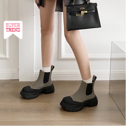 Giày Bốt Ống Ngắn Mũi Tròn Phối Chi Tiết Cổ Điển Thoải Mái Hợp Thời Trang