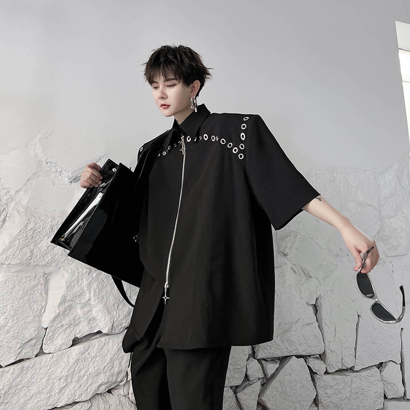 Áo Sơ Mi Tay Ngắn Có Khóa Kéo Đôi Phong Cách Thời Trang Đường Phố Mới 2023