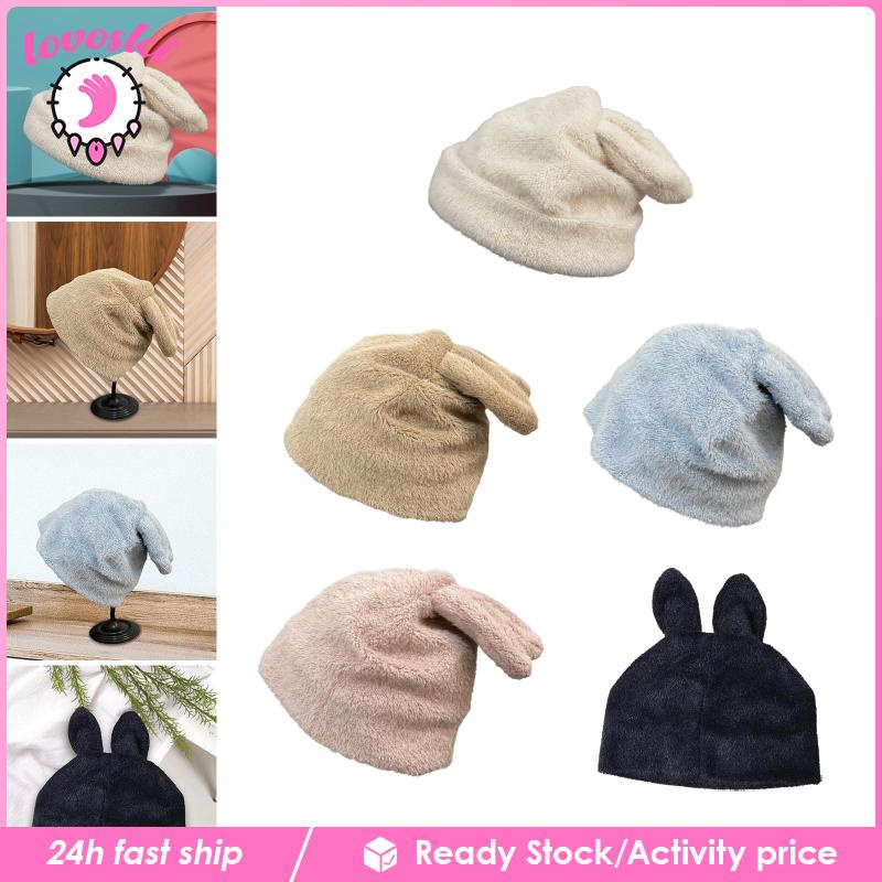 Mũ Beanie Dệt Kim Đính Tai Thỏ Giữ Ấm Mùa Đông
