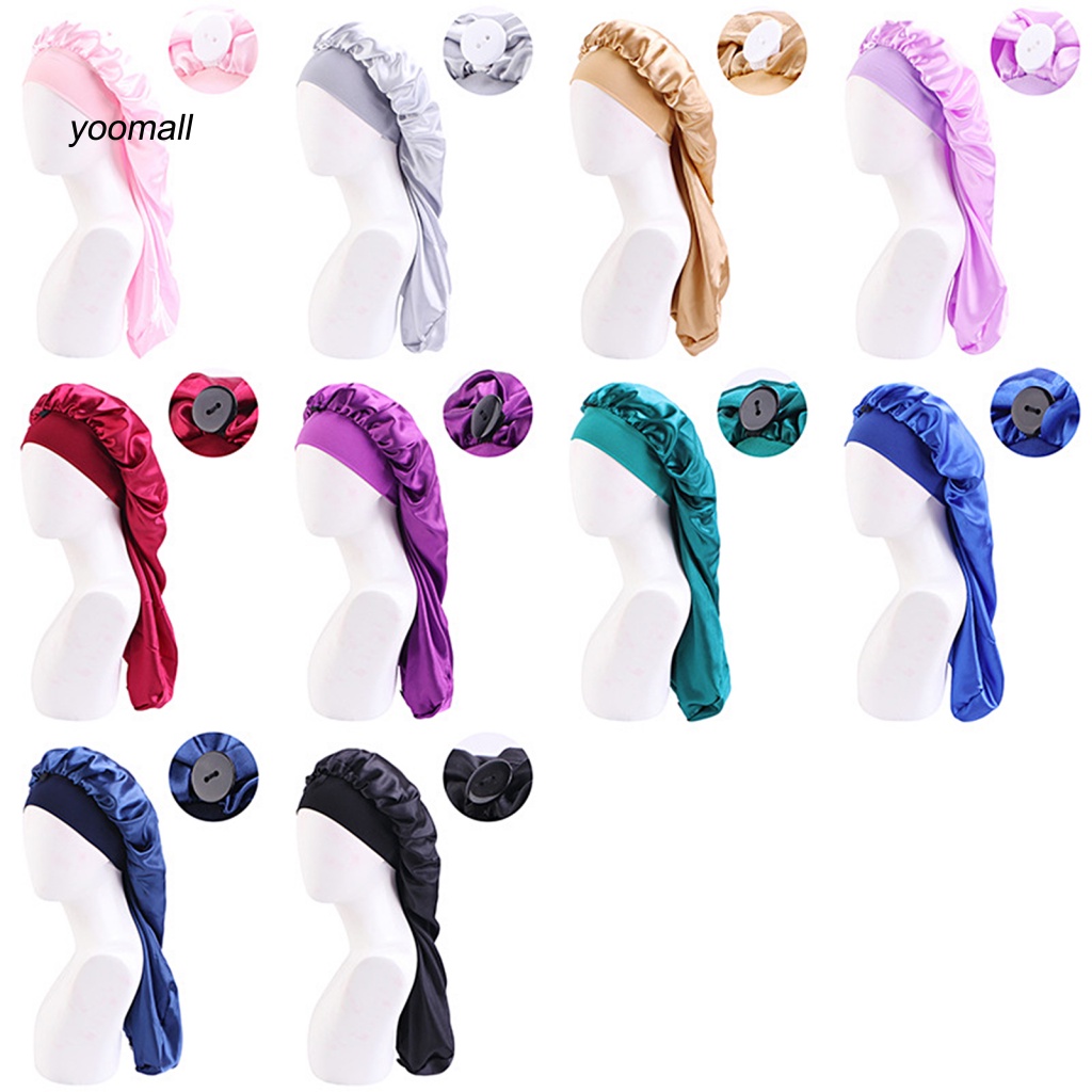 Mũ Trùm Tóc Bằng Satin Nhân Tạo Màu Trơn Độ Co Giãn Cao Cài Khuy
