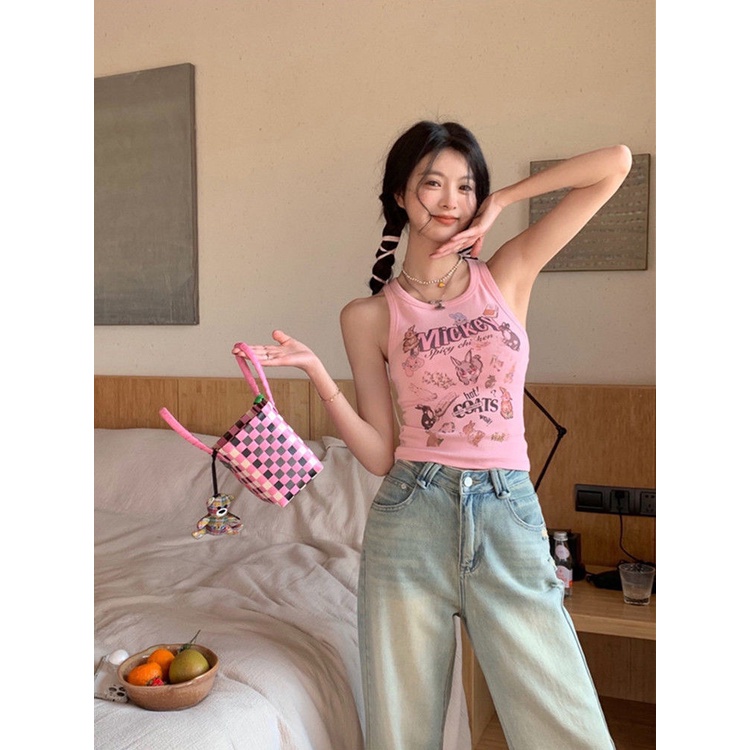 COZOK Áo Sát Nách Dáng Ôm In Hoạt Hình Thời Trang Trẻ Trung