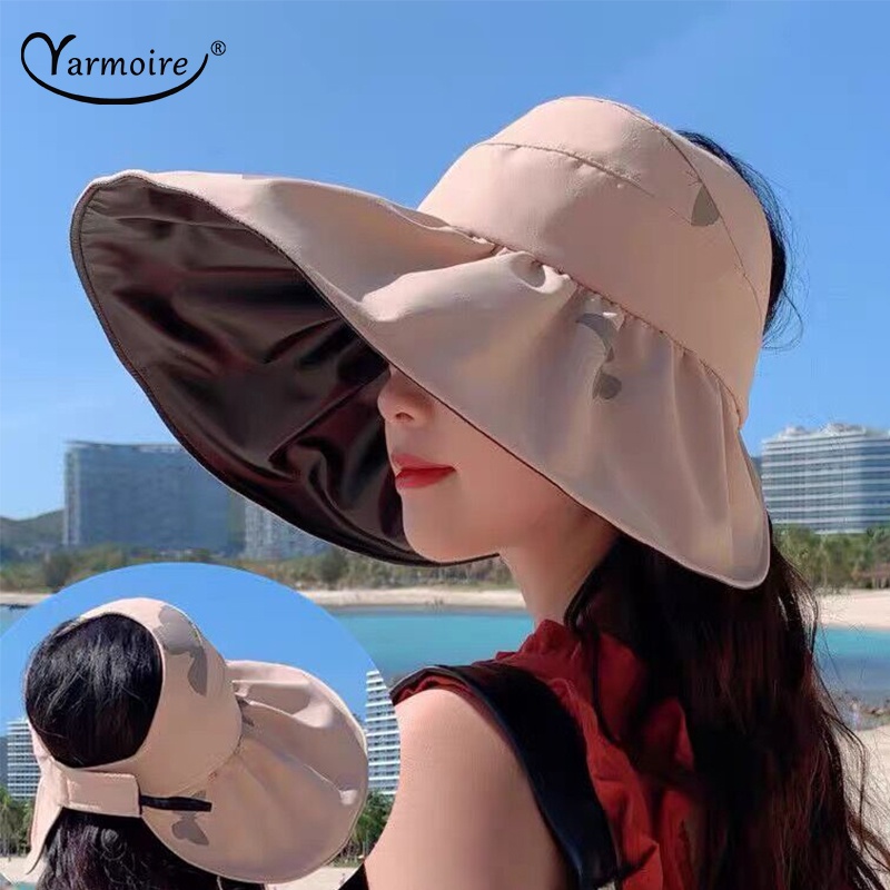 Nón Rộng Vành Hở Chóp Màu Đen Chống Tia UV Thời Trang Đi Biển Mùa Hè Cho Nữ