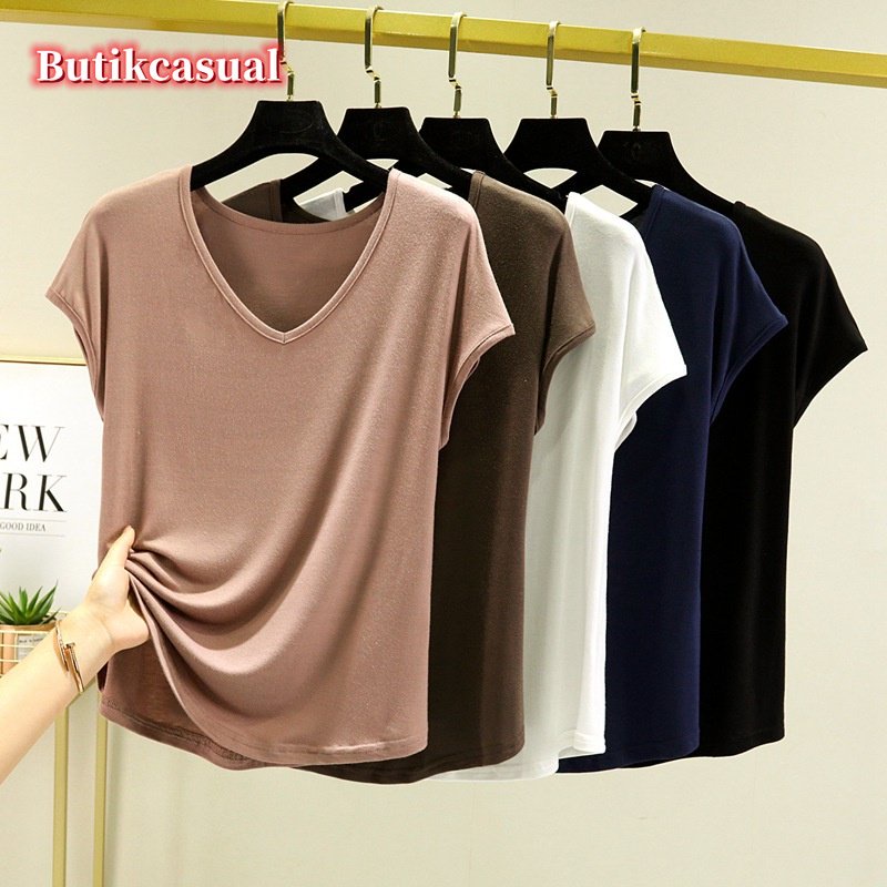 Áo Thun Tay NgắN Cổ Chữ V MàU Trơn ThờI Trang 2023 Cho Nữ 40-78kg