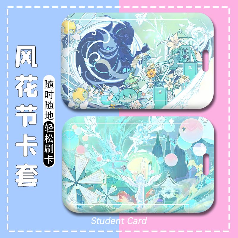 Ví Đựng Thẻ ID Họa Tiết Hoạt Hình Anime Genshin Impact Windblume Venti / Tighnari / Hutao Giá Đỡ