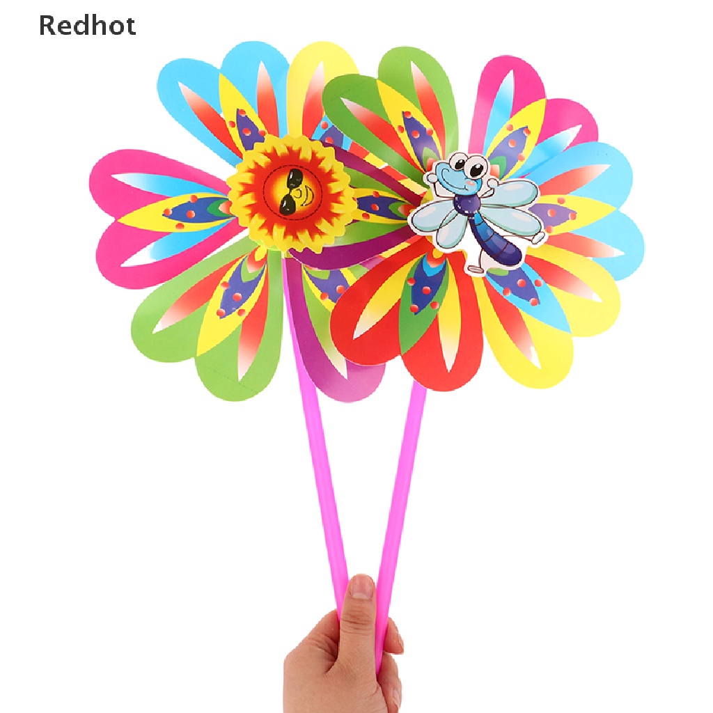 &lt; Redhot &gt; 2 Cối Xay Gió Bằng Nhựa Một Lớp Hình Hoa Bướm Nhiều Màu Trang Trí Sân Vườn Cho Trẻ Em Bán Chạy