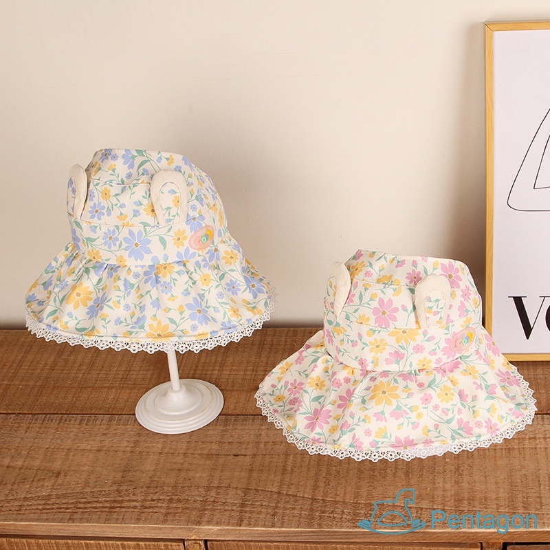 Mũ Rộng Vành Chống Nắng Bằng Vải Cotton Chất Lượng Cao In Họa Tiết Hoa Cho Bé Gái