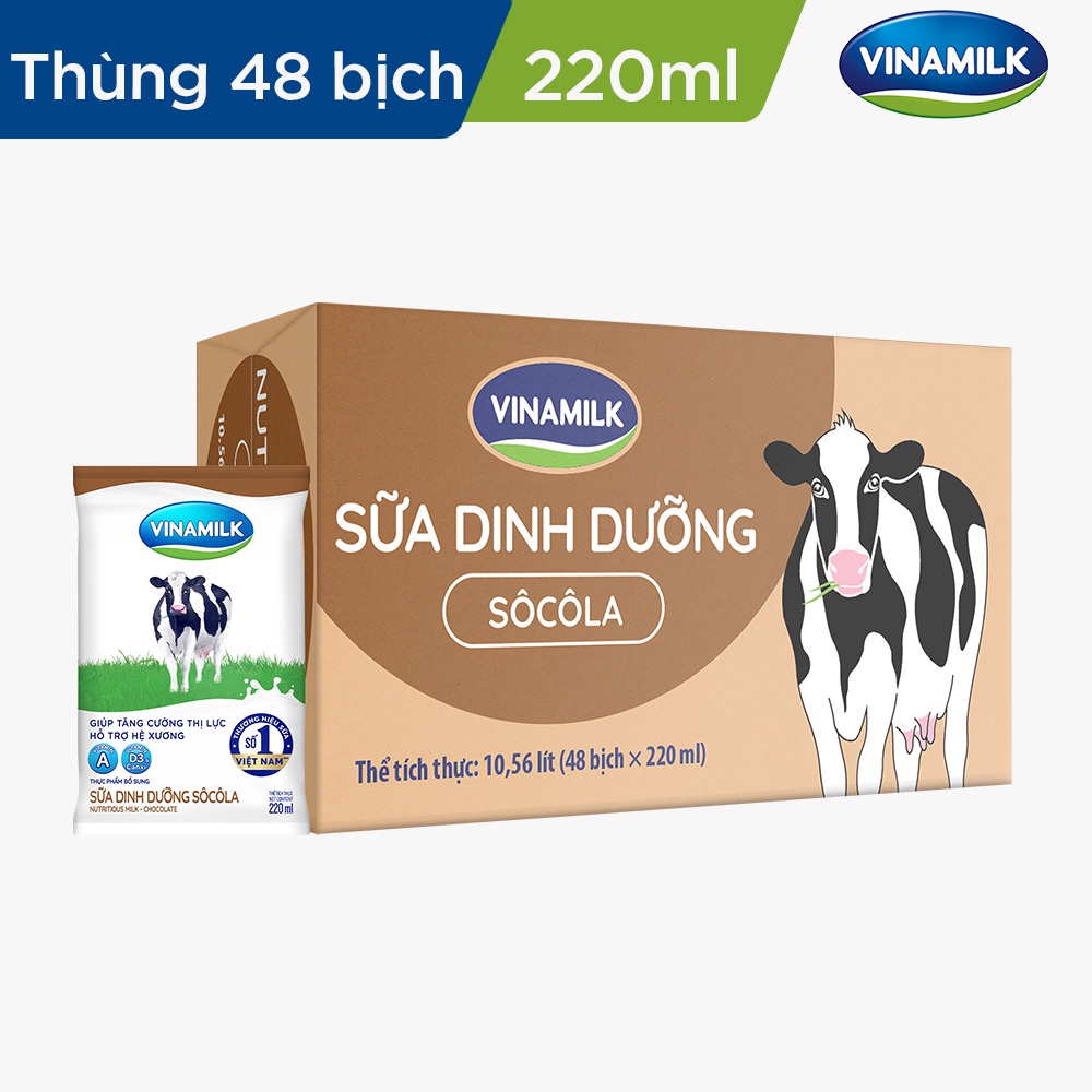 Thùng 48 Bịch sữa dinh dưỡng Vinamilk socola 220ml