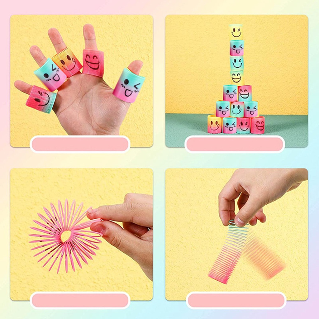 Đồ Chơi Lò Xo Tròn Mini Bằng Nhựa Hình Mặt Cười Màu Cầu Vồng Cho Bé E7I3