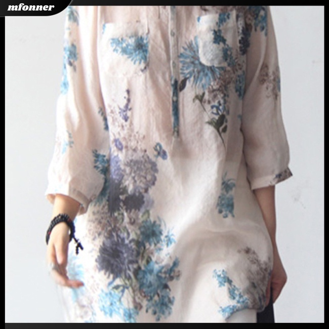 Áo Sơ Mi Cotton Lanh Ngắn Tay Họa Tiết Hoa Thời Trang Cho Nữ