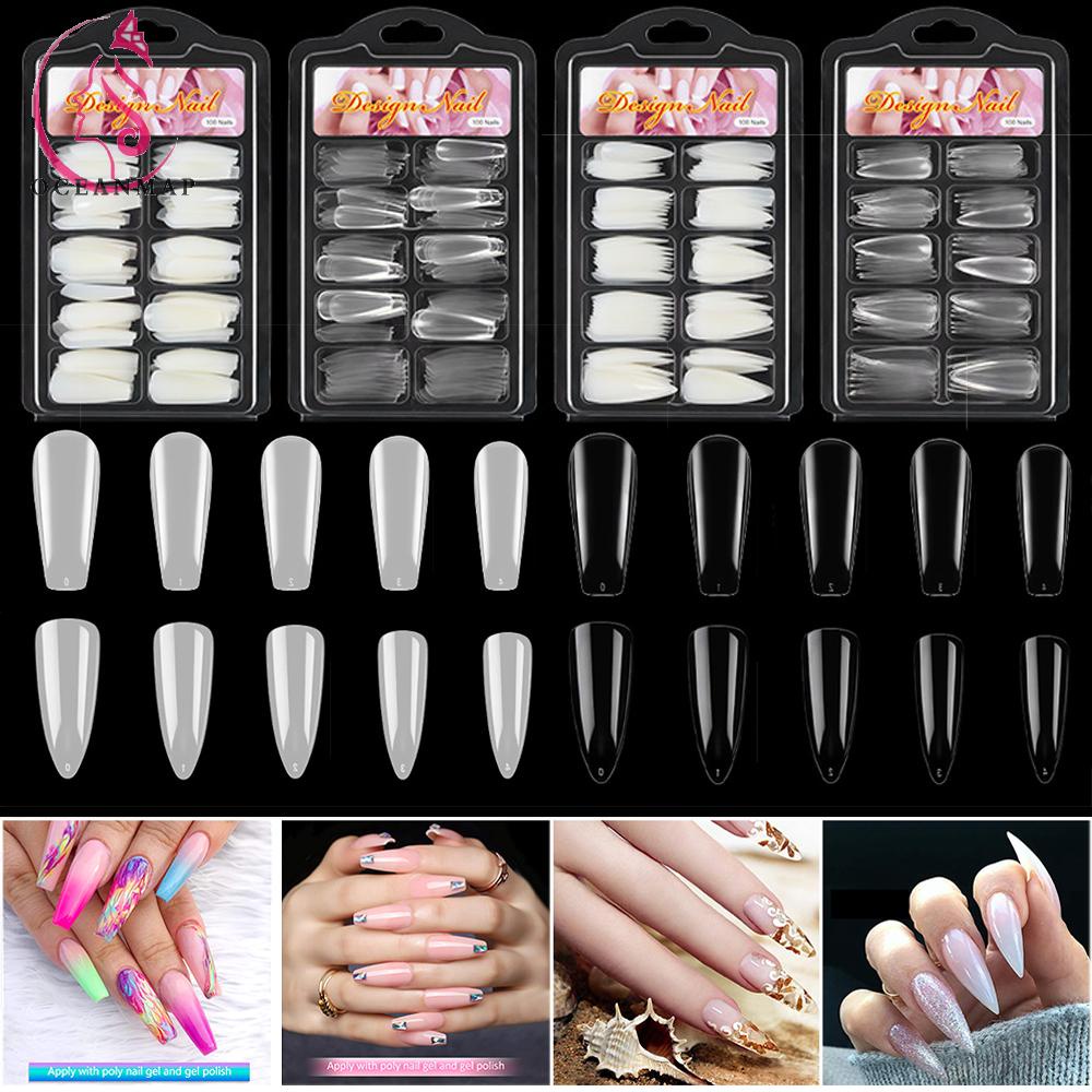 Bộ 100 móng tay giả màu trong suốt tiện dụng