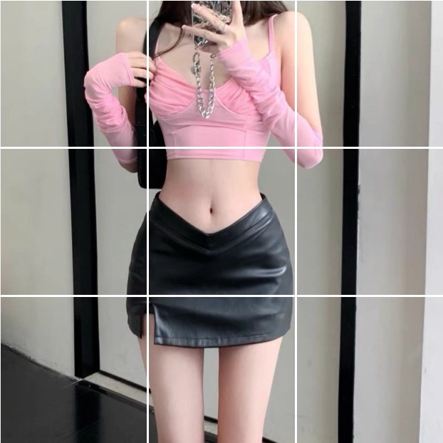 Chân Váy Da pu Lưng Cao Dáng Ôm Phong Cách Hong Kong Thời Trang Cho Nữ