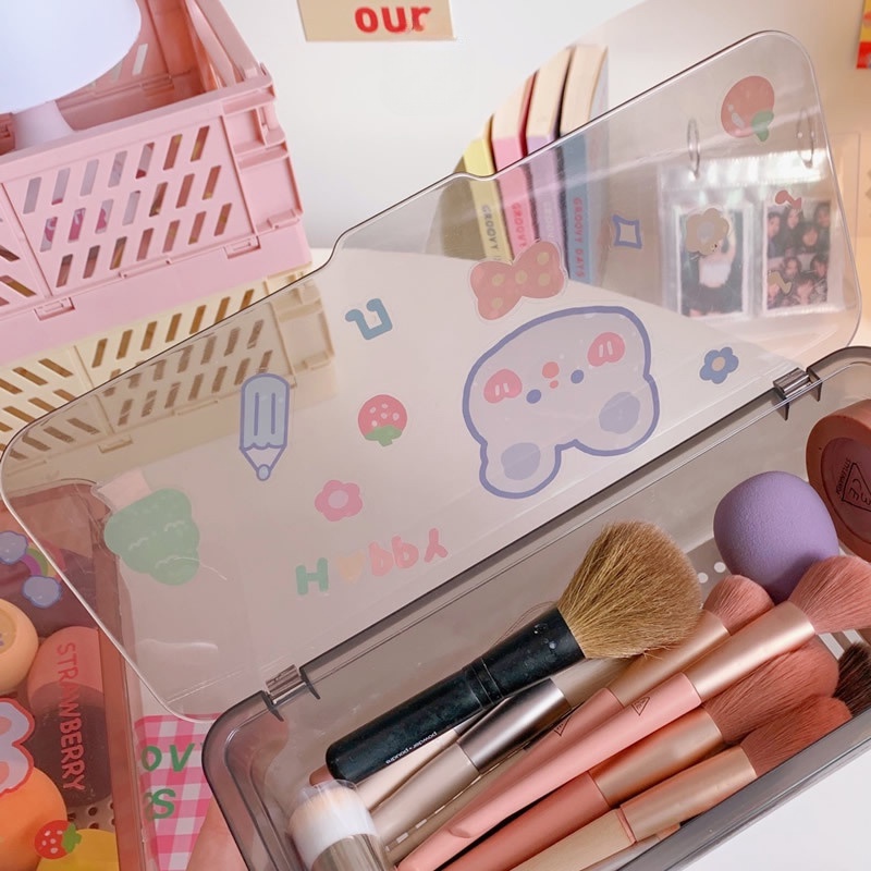 Hộp đựng thìa dĩa có nắp đậy, hộp đựng đồ dùng đa năng đựng khẩu trang,cọ trang điểm chống bụi thoát nước hiệu quả HSU