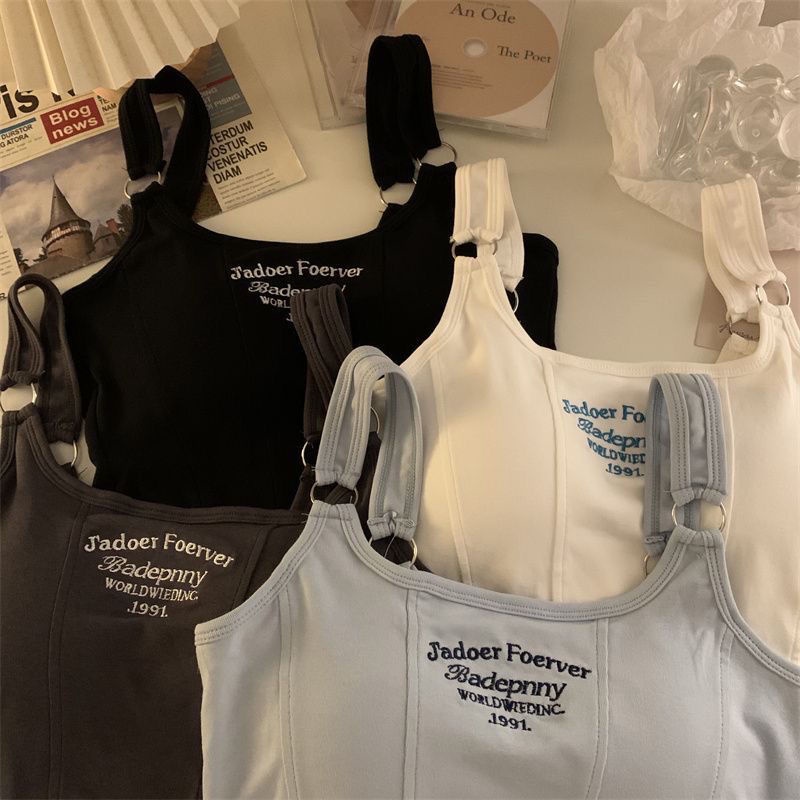 Áo Hai Dây Thêu Họa Tiết Có Đệm Ngực Thời Trang Mùa Hè Hàng Mới Dành Cho Bạn Nữ Mặc Ngoài Và Bên Trong