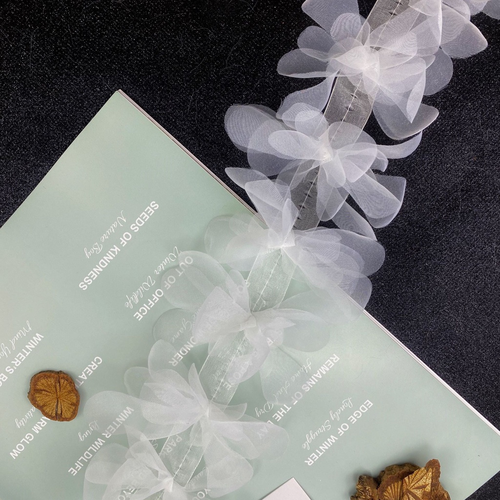 Cuộn Dây Ruy Băng Vải Tuyn Phối Ren Hoa Màu Ombre Trang Trí Thủ Công 1 Yard