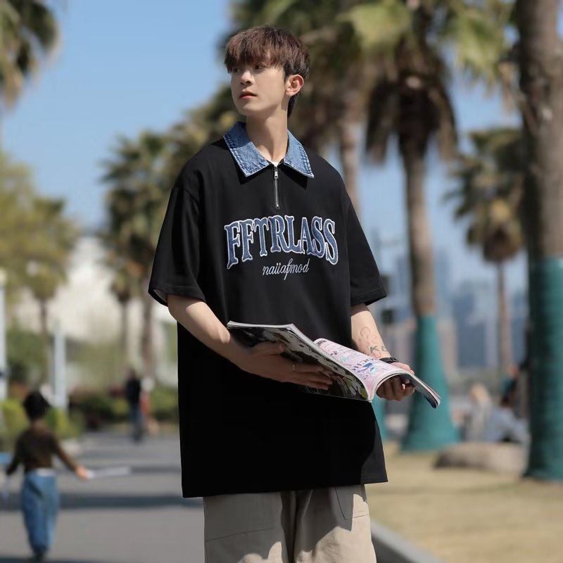Áo polo Tay Ngắn Dáng Rộng Phong Cách Hàn Quốc Thời Trang Mùa Hè Hàng Mới Dành Cho Bạn Nam