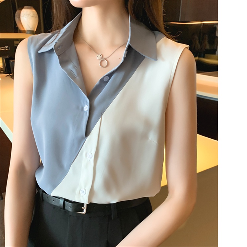 Áo Sơ Mi Chiffon Cổ Bẻ Không Tay Thời Trang Hàn Quốc Dành Cho Nữ