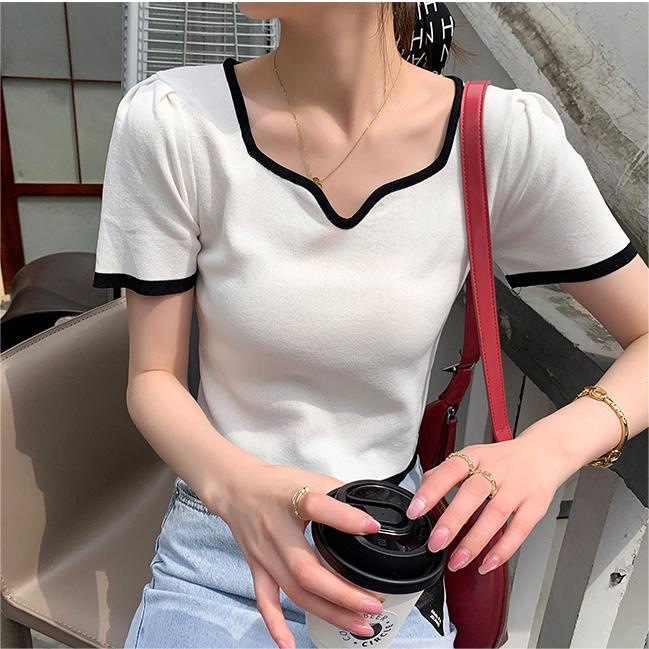 Áo Thun Tay Ngắn Cổ Vuông Thời Trang Cho Nữ