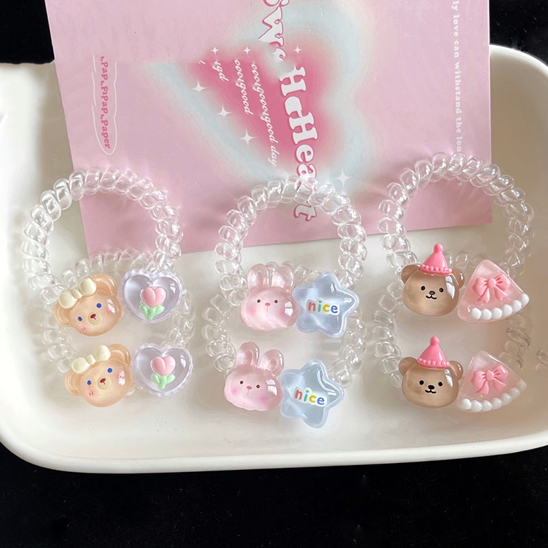 Dây Cột Tóc Co Giãn Trong Suốt Hình Động Vật Hoạt Hình Dễ Thương Cho Nữ