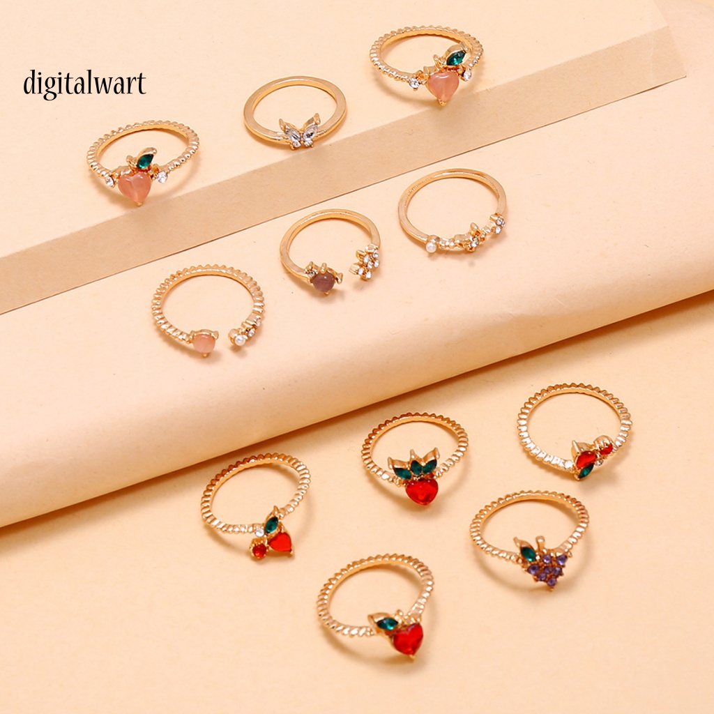Kỹ Thuật Số| Set 11 Nhẫn Đeo Khớp Ngón Tay Hình Trái Cây Đính Đá Xinh Xắn Dành Cho Nữ