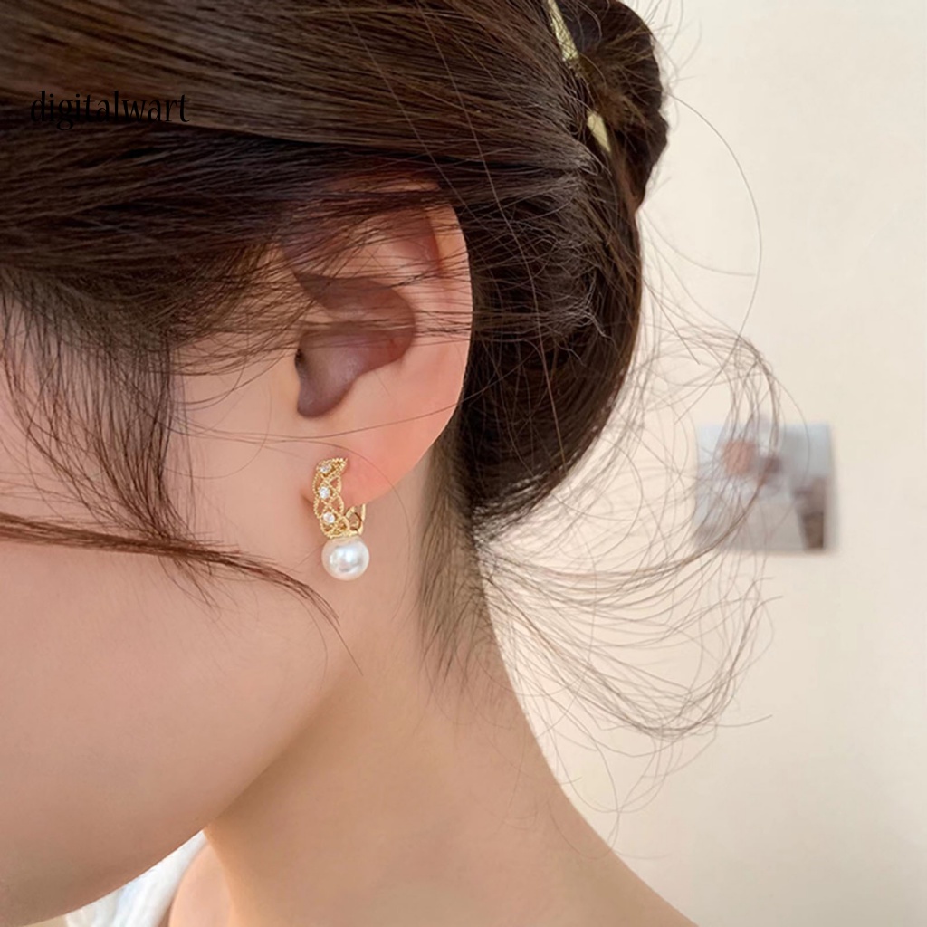 Kỹ Thuật Số| 1 Đôi Bông Tai Tròn Rỗng Đính Ngọc Trai Giả Lấp Lánh Thời Trang Dành Cho Nữ