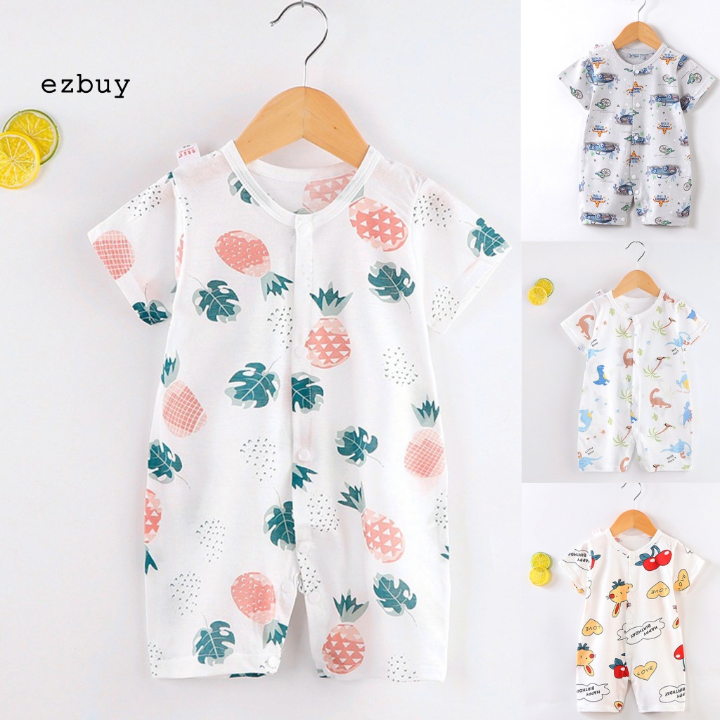 [EY] Bộ Áo Liền Quần Ngắn Tay Cài Khuy Mềm Mại Trung Tính Thời Trang Mùa Hè Cho Bé Sơ Sinh