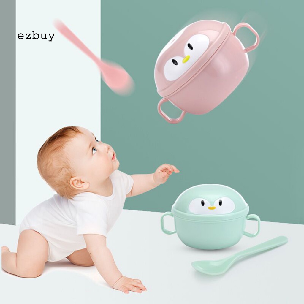 Bộ 2 Tô Ăn Dặm Cách Nhiệt Chống Trượt Hình Chim Cánh Cụt Hoạt Hình Cho Bé