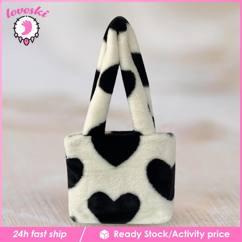 Túi Tote Đeo Vai Phủ Lông Họa Tiết Trái Tim Dễ Thương Thời Trang Cho Bạn Gái