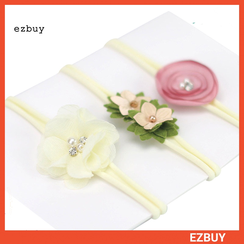 Set 3 Băng Đô Hoa Đính Ngọc Trai Giả Co Giãn Cho Bé Gái Chụp Ảnh