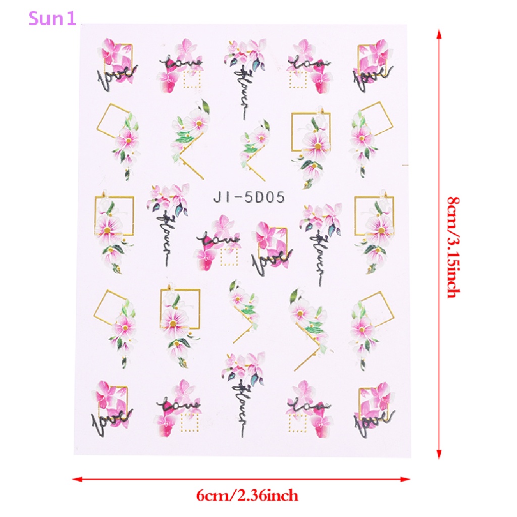 Sun1 &gt; Sticker Dán Móng Tay Acrylic Họa Tiết Hoa Kiểu Hình Học 5D