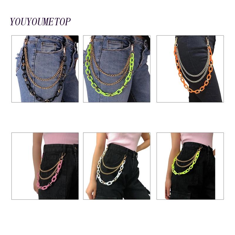 Youyo Dây Xích Nhiều Màu Sắc Gắn Túi Quần Jean Phong Cách Hip Hop Rock