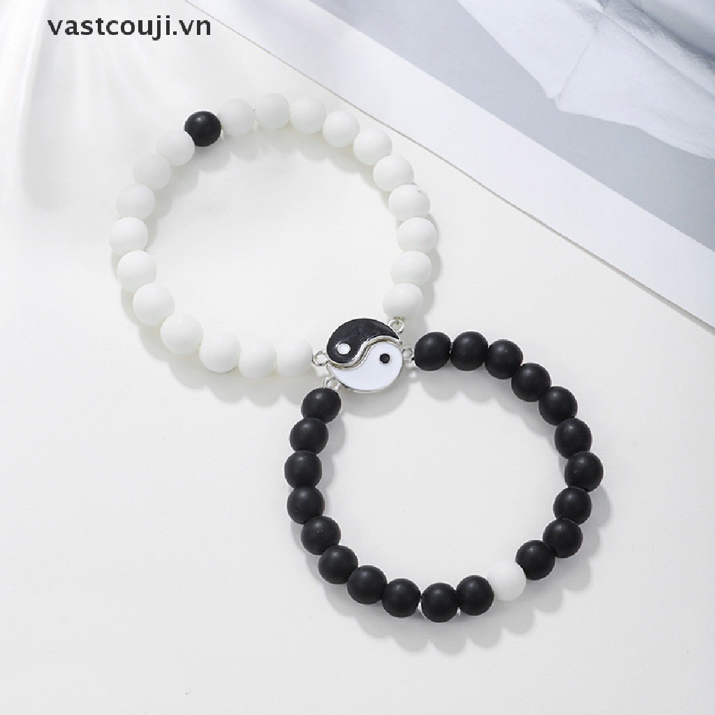 Vòng Tay Chuỗi Hạt Phối Màu Trắng Đen Phong Cách Tai Chi Thời Trang Âu Mỹ Cho Cặp Đôi