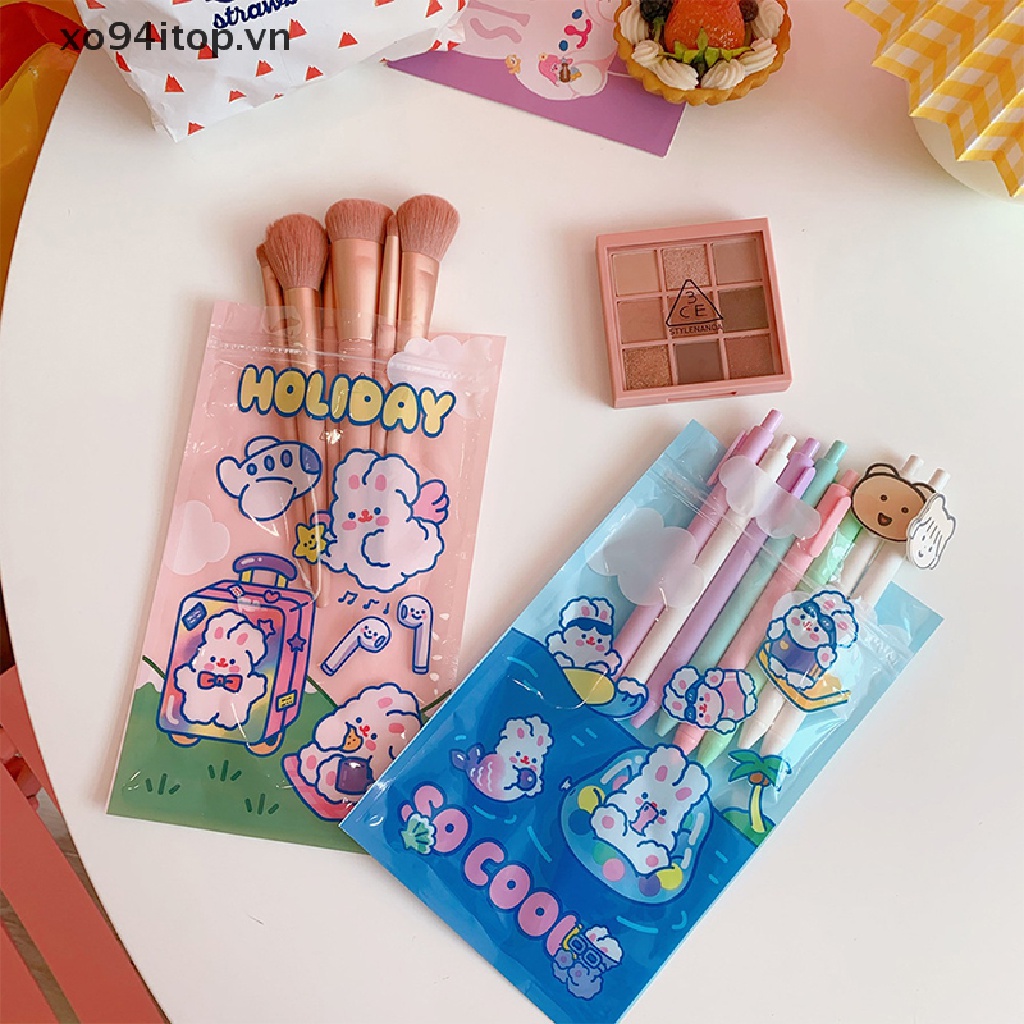 Xoitop Set 5 Túi Zip Bằng Nhựa PVC Trong Suốt Đựng Bánh Kẹo Trang Sức Hình Thỏ Hoạt Hình Dễ Thương