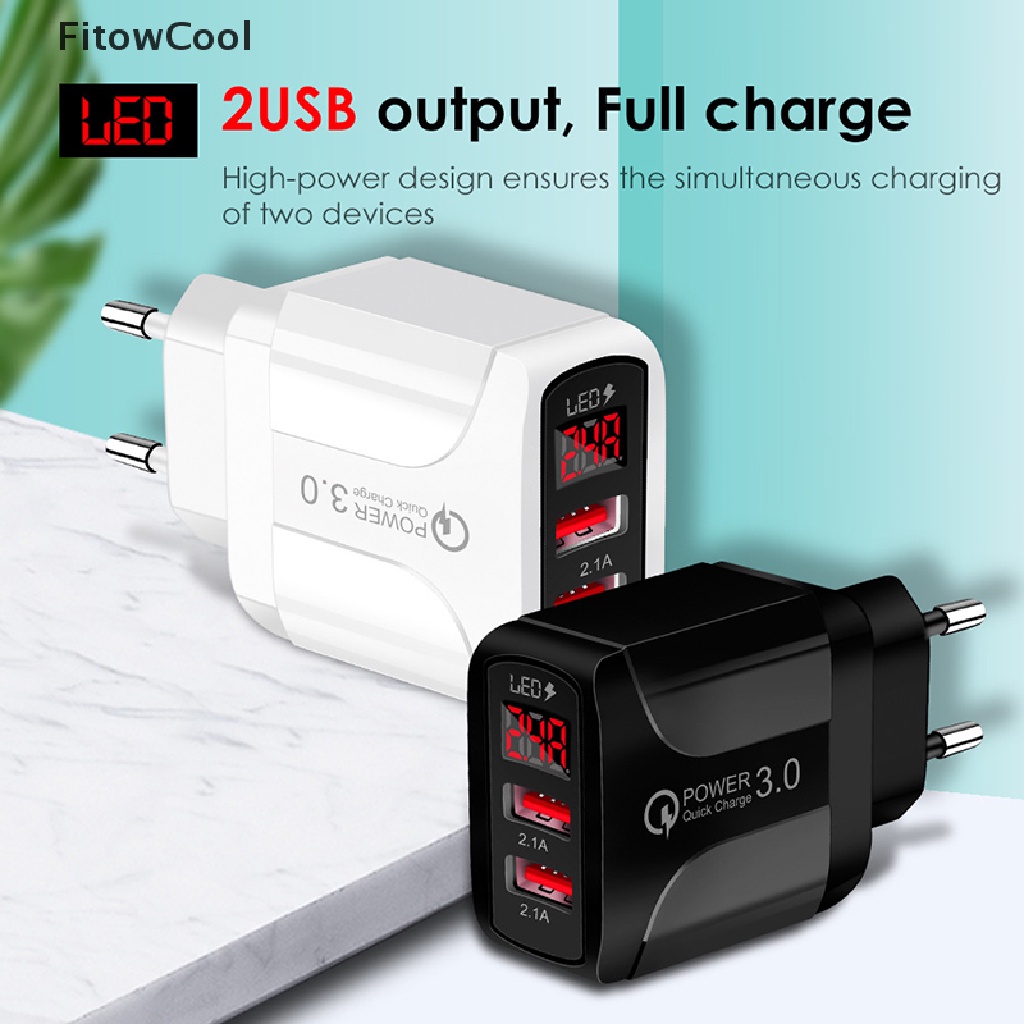 Bộ Sạc Nhanh QC3.0 Hub 2.4A 2 Cổng Usb Có Màn Hình LED Hiển Thị