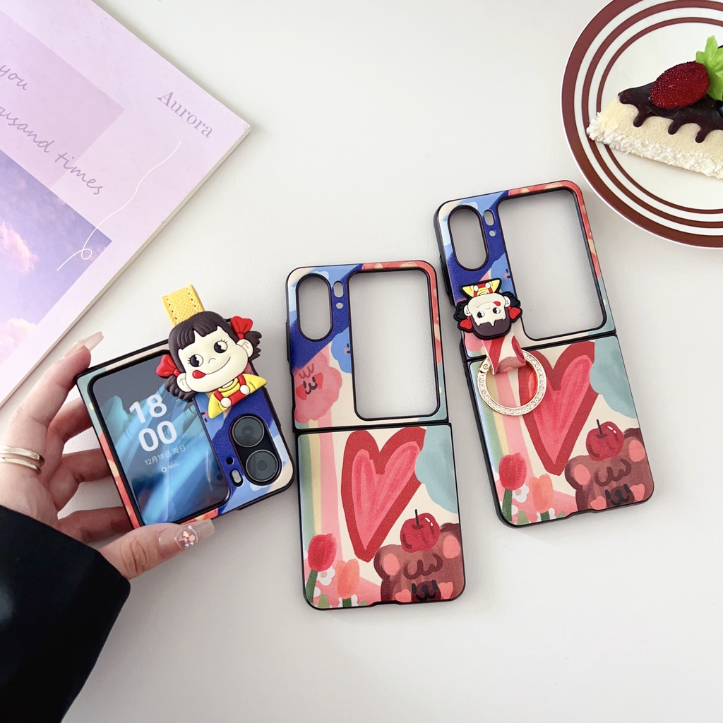 Ốp Điện Thoại Da Nắp Gập Họa Tiết PEKO Hoạt Hình Gắn Dây Đeo Cổ Tay Chống Sốc Cho OPPO Find N2