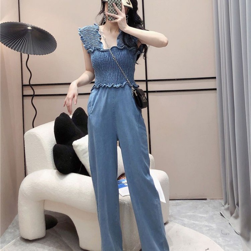 Jumpsuit Denim Giả Hai Mảnh Lưng Cao Dáng Ôm Phong Cách Thời Trang Mới 2023áo kiểu hàn quốc mùa hè