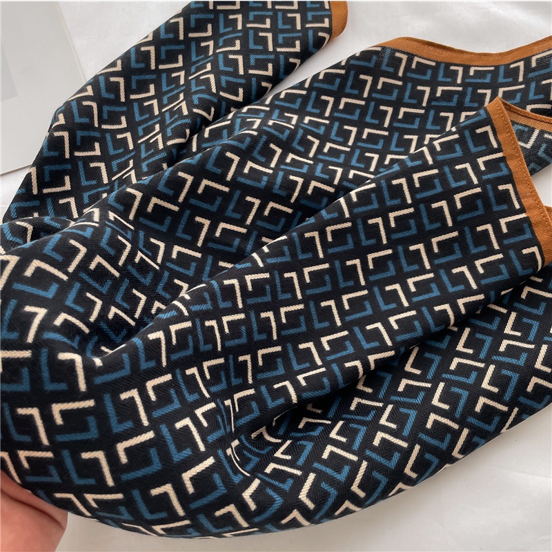 Khăn Choàng Cổ Hình Vuông 65cm Bằng Cotton Lanh Mỏng In Họa Tiết Xương Cá Thời Trang Xuân Hè