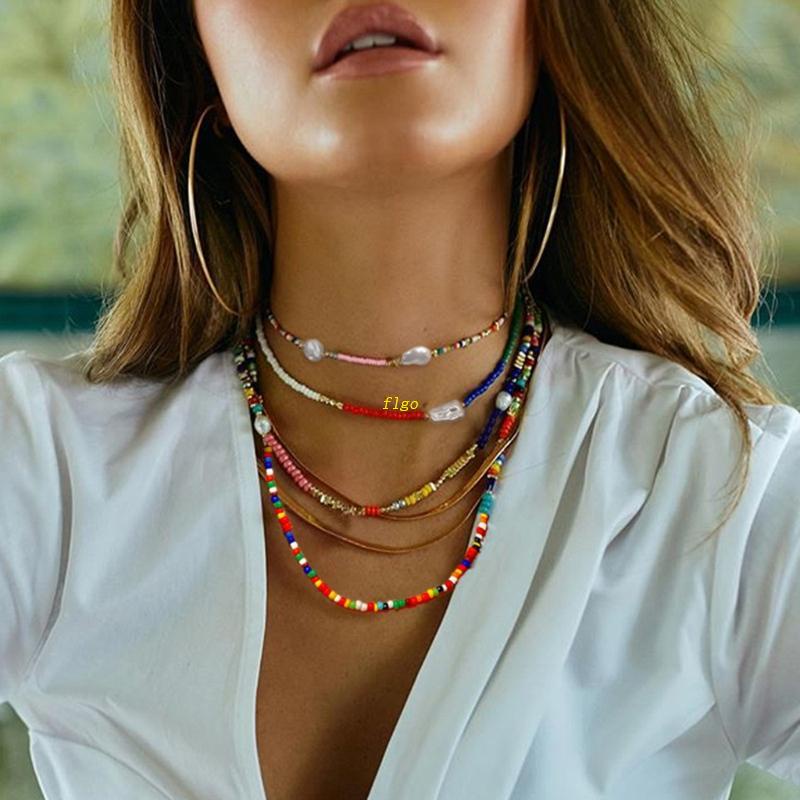 Set 4 Vòng Cổ Choker Hạt Phong Cách Boho Thời Trang Đi Biển Cho Nữ