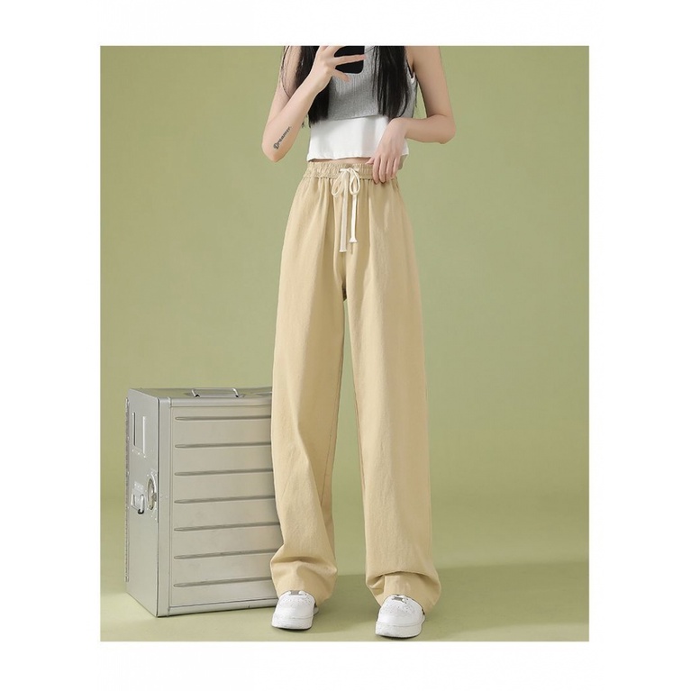 Quần Dài Lưng Cao Ống Rộng Màu Trơn Thời Trang Đường Phố Nhật Bản
