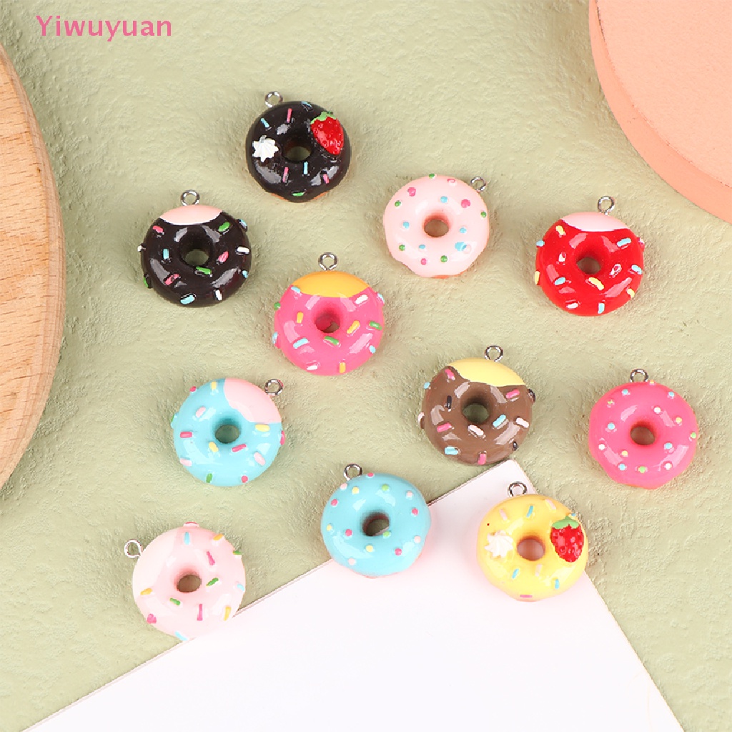 < Yiwuyuan > Set 10 Phụ Kiện Làm Trang Sức Hình Bánh Donut Rỗng Bằng Nhựa Resin Dễ Thương
