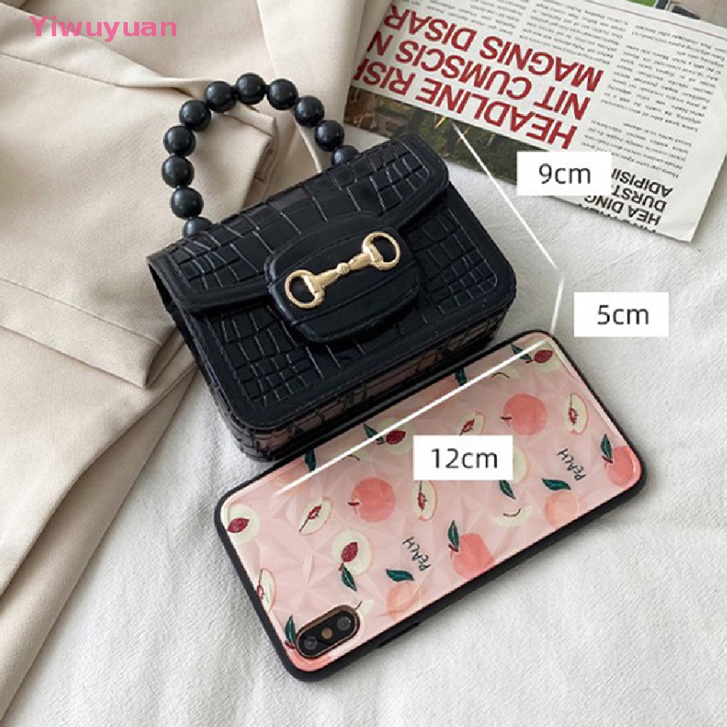 1 Túi Đeo Chéo Mini Bằng PVC Họa Tiết Da Cá Sấu Đính Ngọc Trai Mới