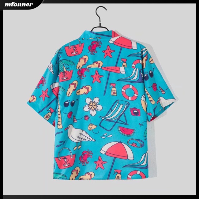 Áo Sơ Mi Tay Ngắn In Họa Tiết Hoạt Hình Phong Cách Hawaii Cho Nam