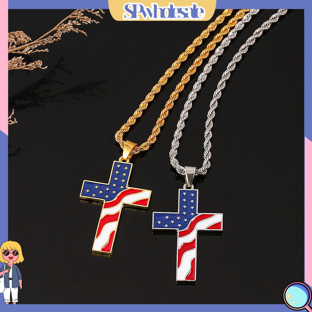 &lt;SPwholesale&gt; Vòng cổ Nam Mặt Hình Cờ Mỹ Đánh Bóng Phối Nhiều Màu Sắc Phù Hợp Làm Quà Tặng