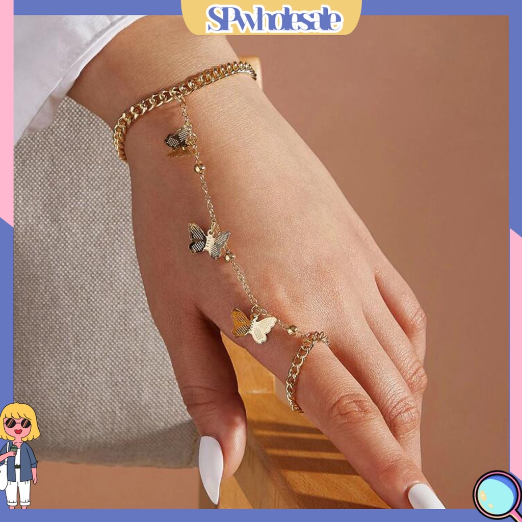 <SPwholesale> Vòng Tay Dạng Nhẫn Hình Bướm Có Thể Điều Chỉnh Độ Dài Phong Cách Hip hop Cho Nữ