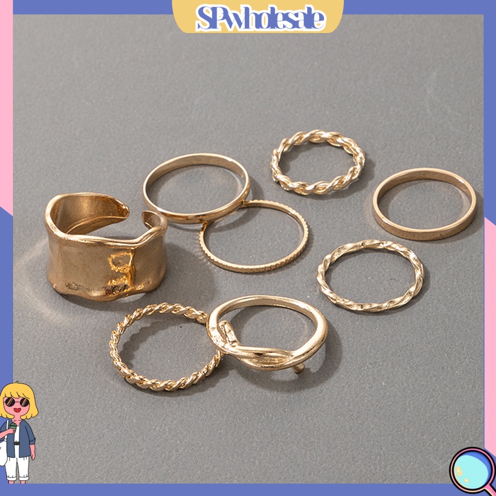 <SPwholesale> Bộ 8 Nhẫn Hợp Kim Kiểu Dáng Đơn Giản Thời Trang